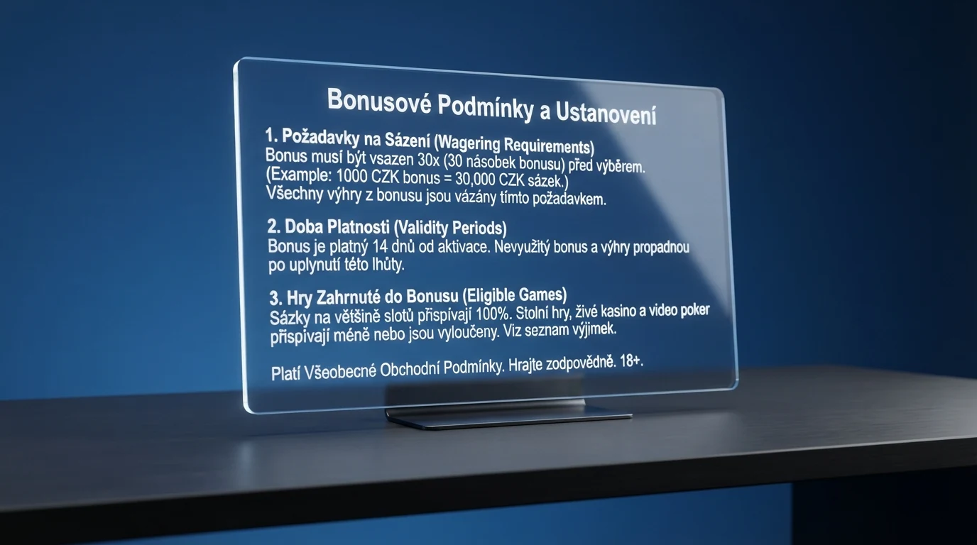 Ukázka stránky s bonusovými podmínkami — zvýrazněná sekce s požadavkem na protočení a dobou platnosti