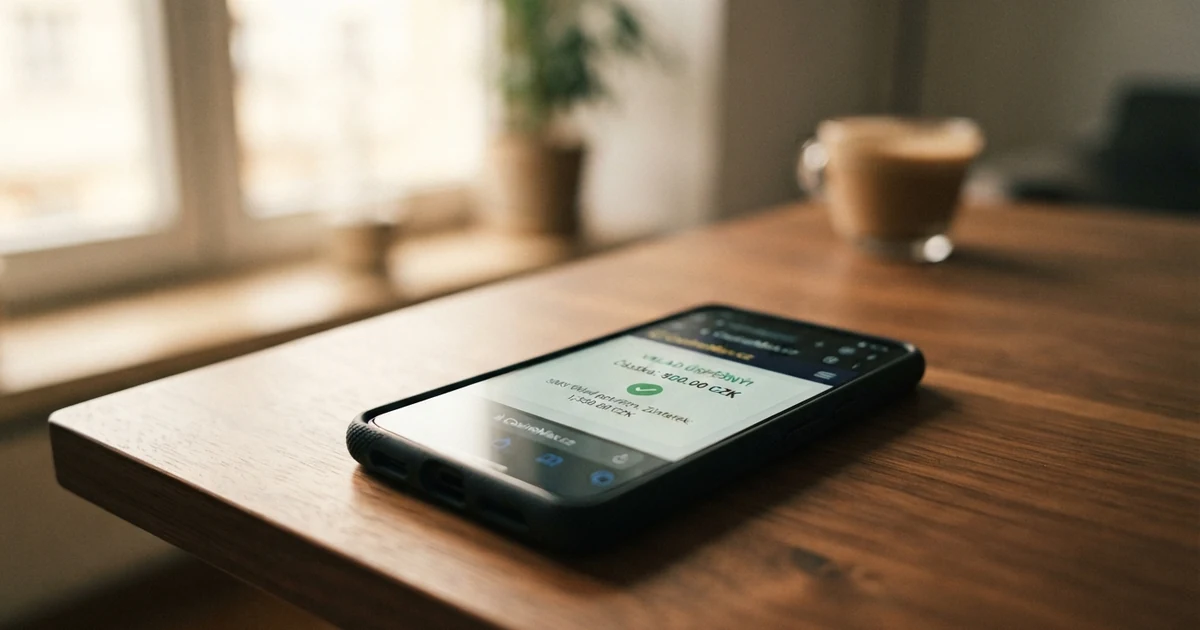 Mobilní telefon zobrazující potvrzení SMS platby do online casina