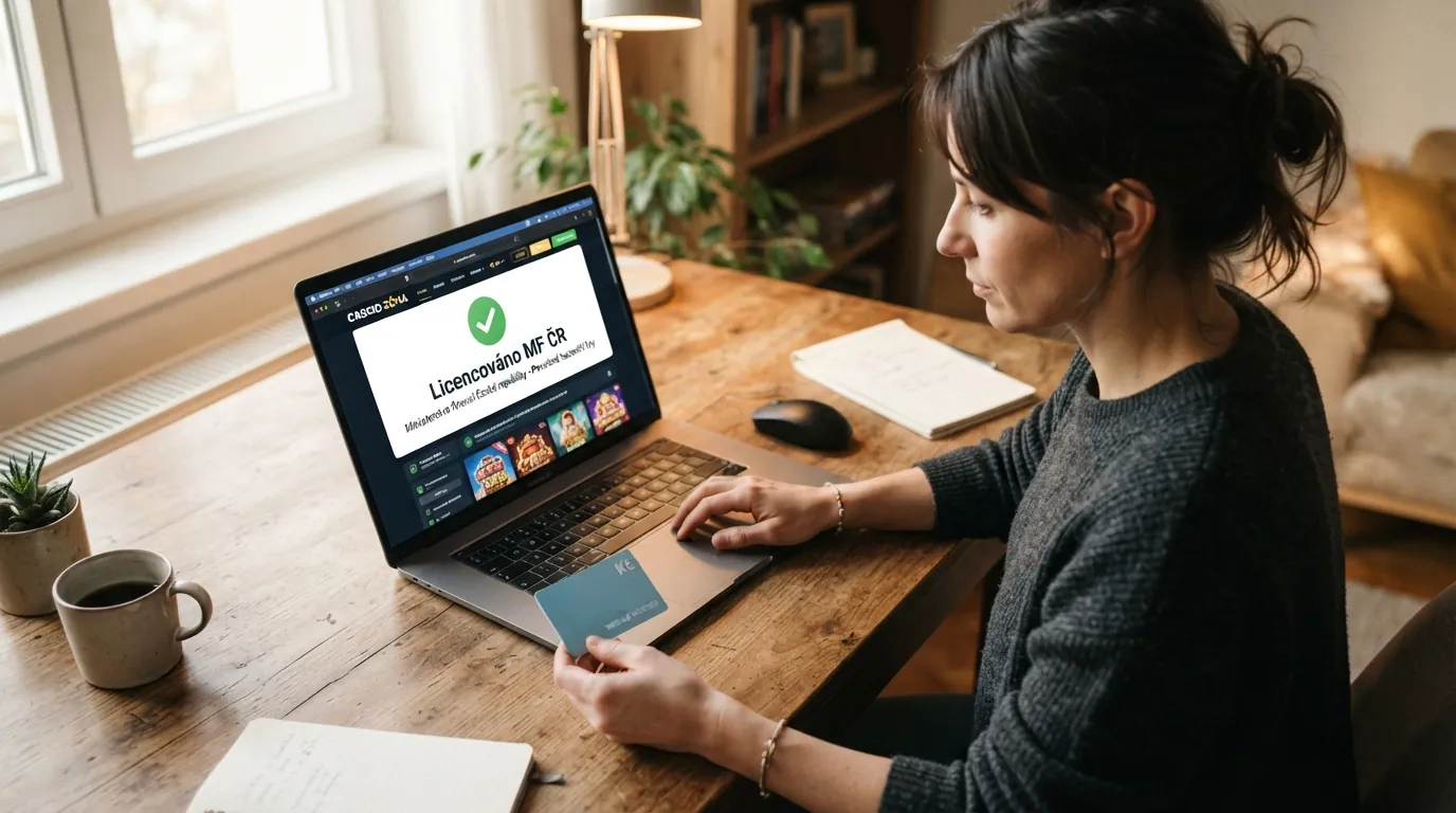 Úřední dokument s logem Ministerstva financí ČR na monitoru vedle výstražného symbolu a nápisu Seznam nepovolených internetových her