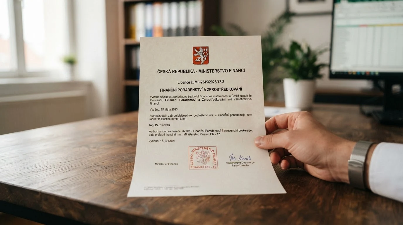 Dokument licence Ministerstva financí s razítkem a podpisem