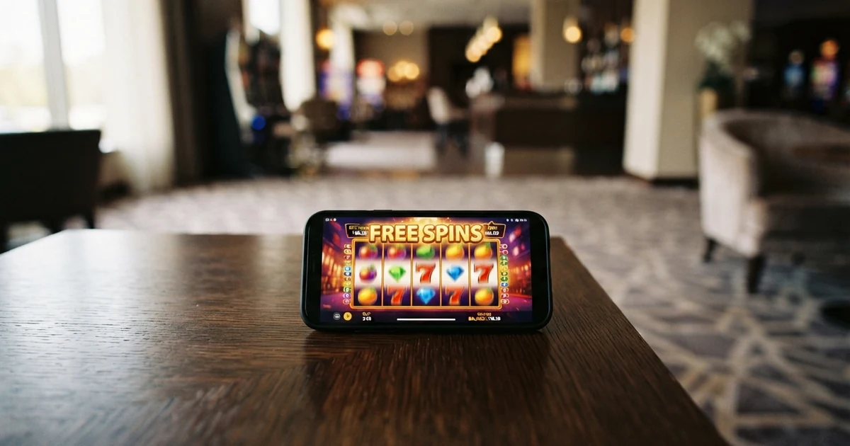 Herní automat s roztočenými válci a nápisem „free spins“ na obrazovce — casino lobby s českým rozhraním