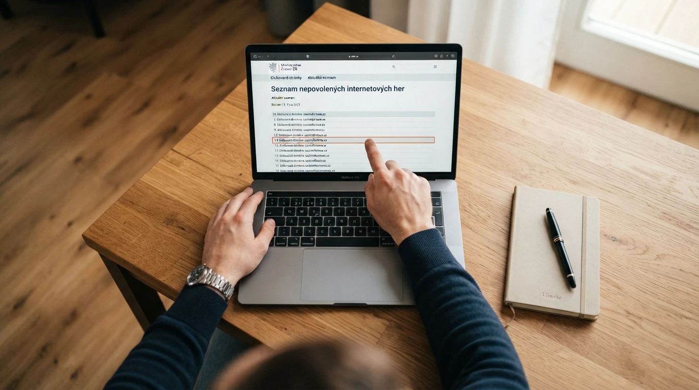 Výřez z veřejného Seznamu nepovolených internetových her Ministerstva financí ČR s vyznačenou blokovanou doménou