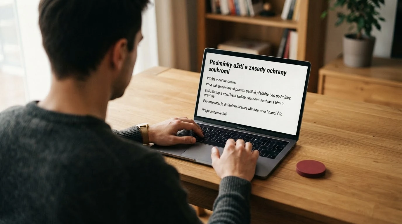 Oficiální dokument nebo pečeť Ministerstva financí ČR na pozadí obrazovky s logem online casina, symbolizující legální provoz