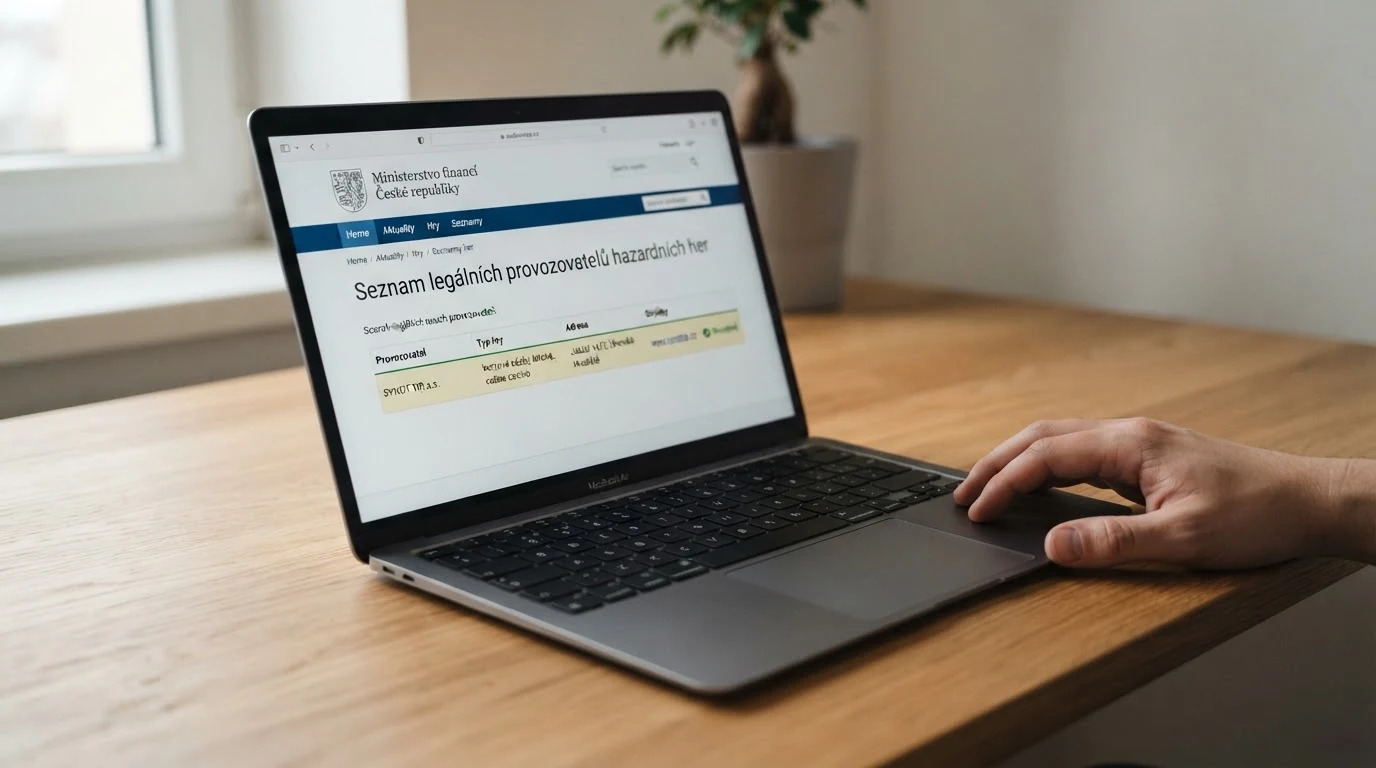 Úřední dokument Ministerstva financí ČR — výpis ze Seznamu legálních provozovatelů hazardních her s vyznačenými názvy online casin