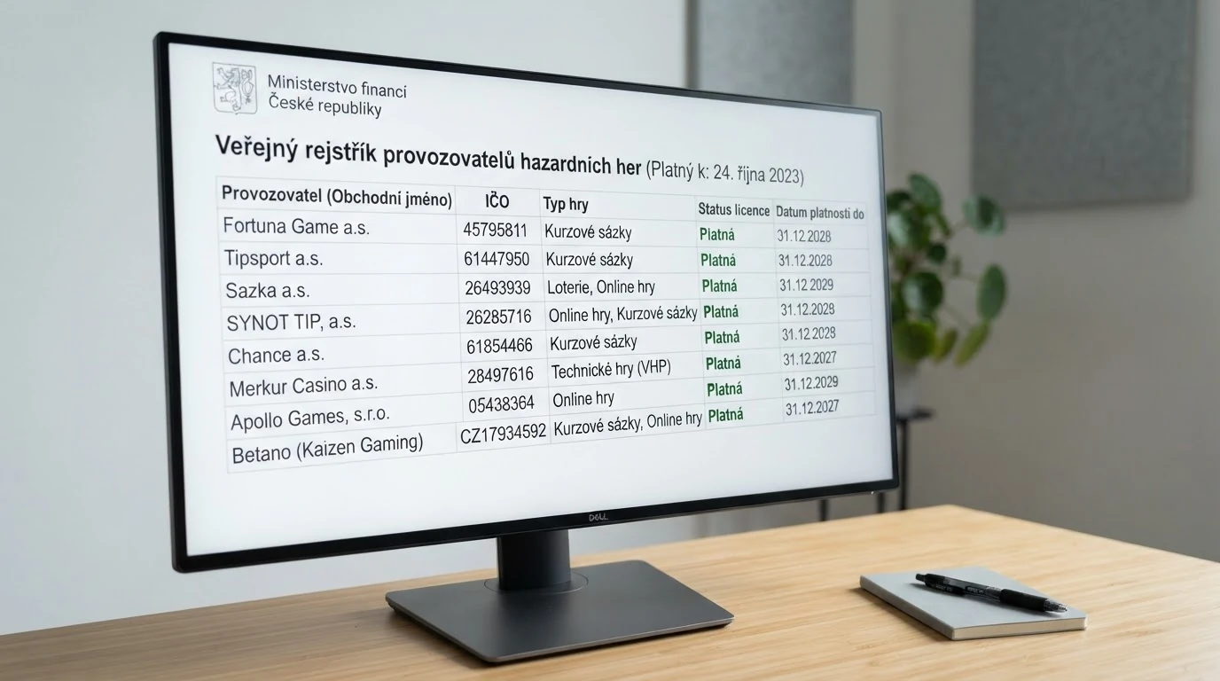 Výpis ze Seznamu legálních provozovatelů Ministerstva financí