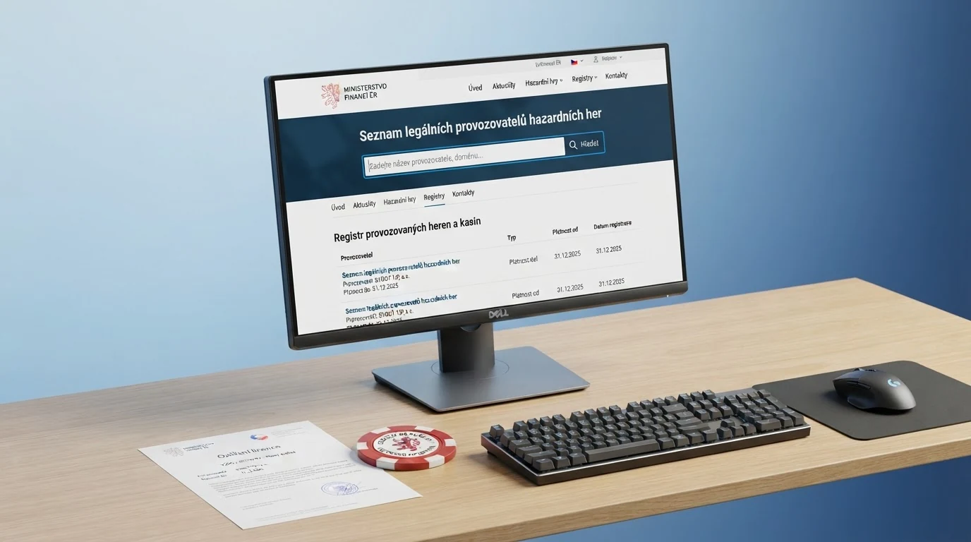 Oficiální web Ministerstva financí ČR se Seznamem legálních provozovatelů hazardních her a zvýrazněným polem pro vyhledávání