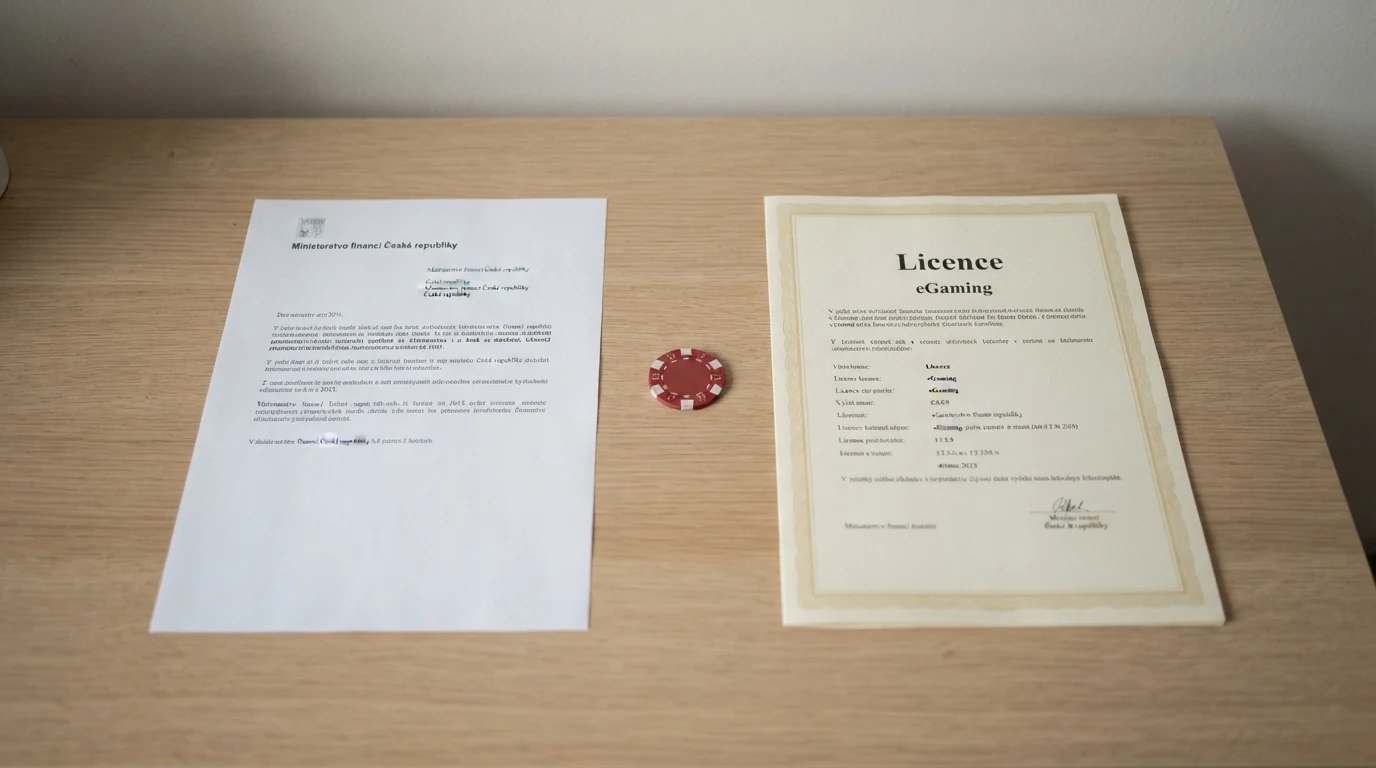 Dva odlišné dokumenty vedle sebe — vlevo úřední výpis z registru MF ČR, vpravo certifikát herní licence vydaný v Curacau