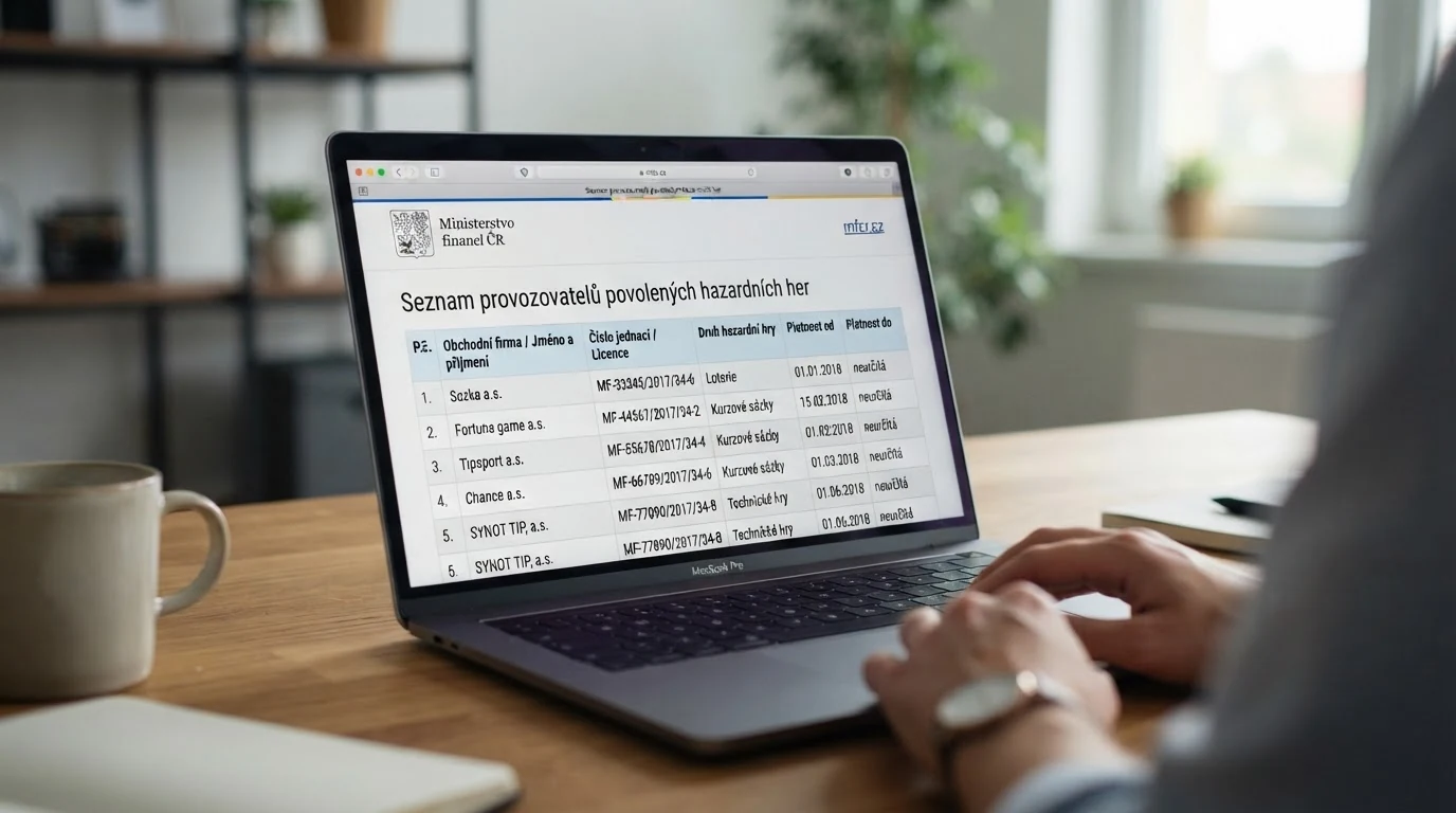 Snímek seznamu legálních provozovatelů hazardních her na webu MF ČR