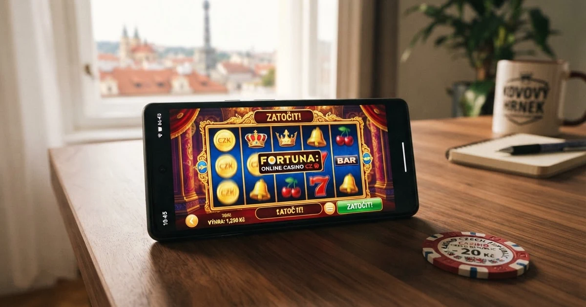 Chytrý telefon s otevřenou kasino lobby a roztočenými válci automatu