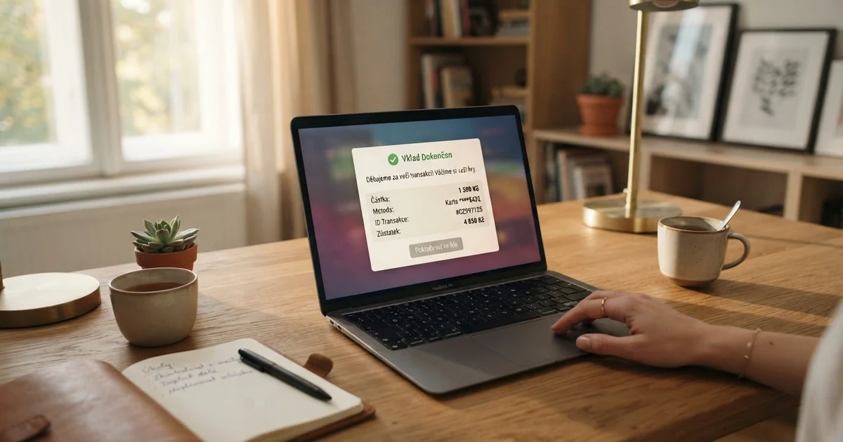 Platební rozhraní Trustly na obrazovce počítače s logem online kasina a potvrzením transakce