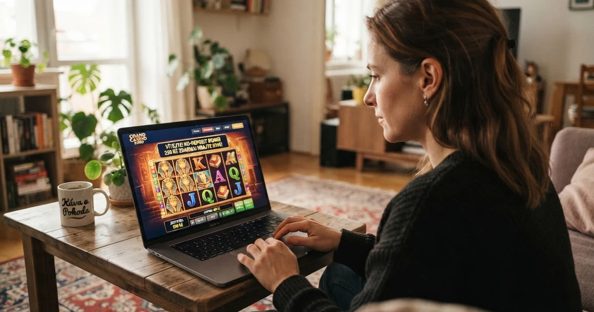 Rozhraní online casina s nabídkou bonusu bez vkladu a českou lokalizací na obrazovce počítače