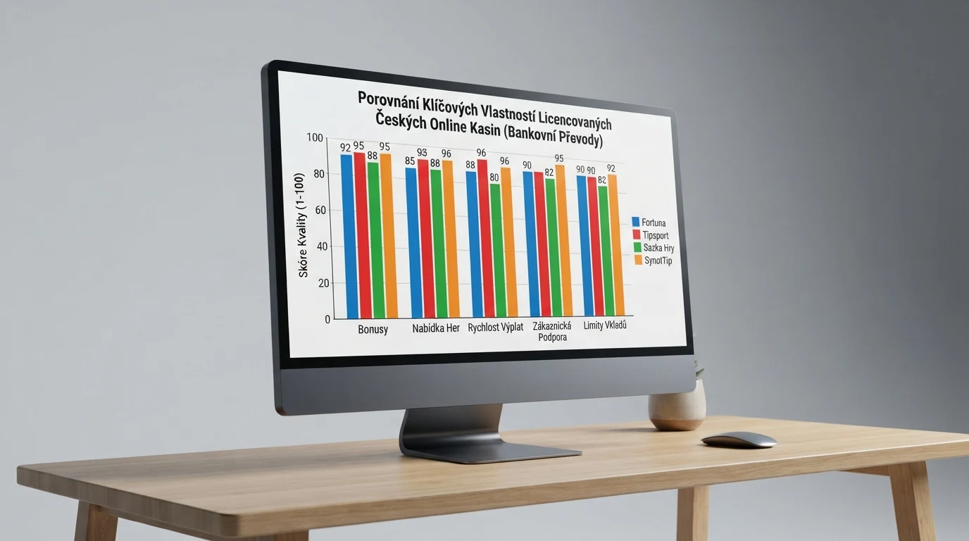 Porovnání log deseti licencovaných online kasin s bankovním převodem na obrazovce monitoru
