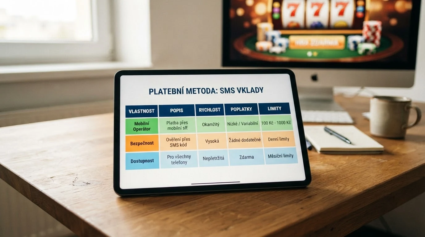 Srovnávací tabulka s logy deseti kasin a barevně odlišenými sloupci pro přímou SMS, M-platbu a kasina bez SMS vkladu